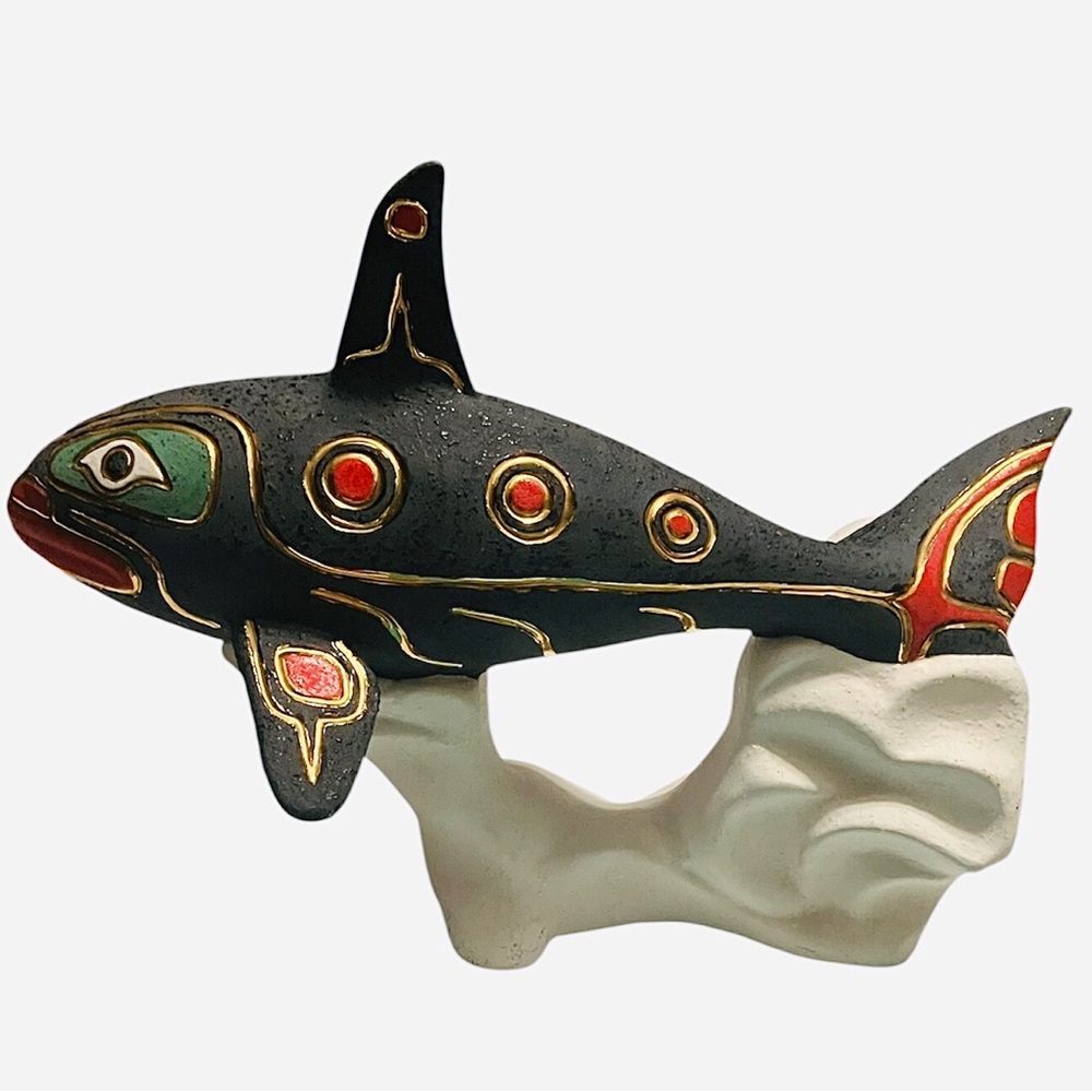 RARE Vintage Ruby Henderson Joseph 24K Gold  Orca Killer Whale Ceramic